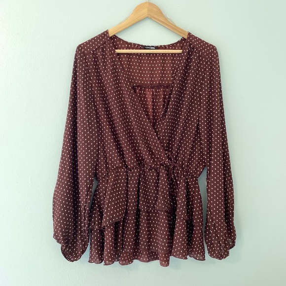 Fashion Nova Tops - FASHION NOVA Burgundy Long Sleeve Blouse - 1X